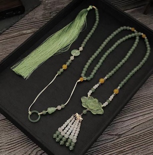新中式 莲花璎珞马面裙配饰长背云流苏古风汉服软璎珞压襟毛衣项链
