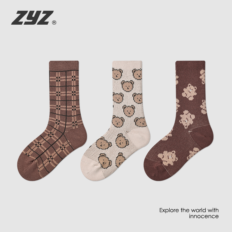 儿童袜子秋冬季复古小熊