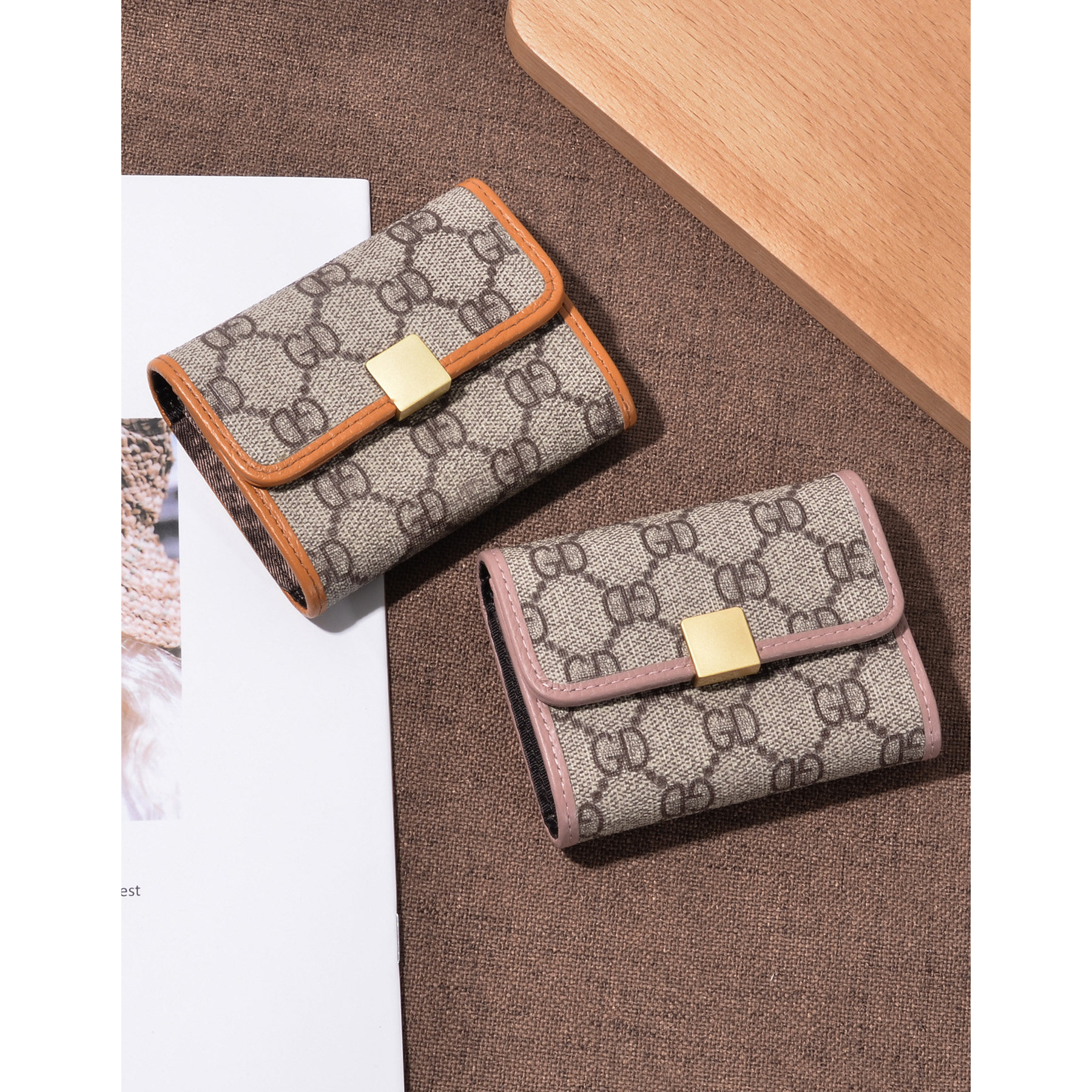 印花新款女式风琴卡包欧美PVC耐用多卡位小卡包按扣名片夹零钱包