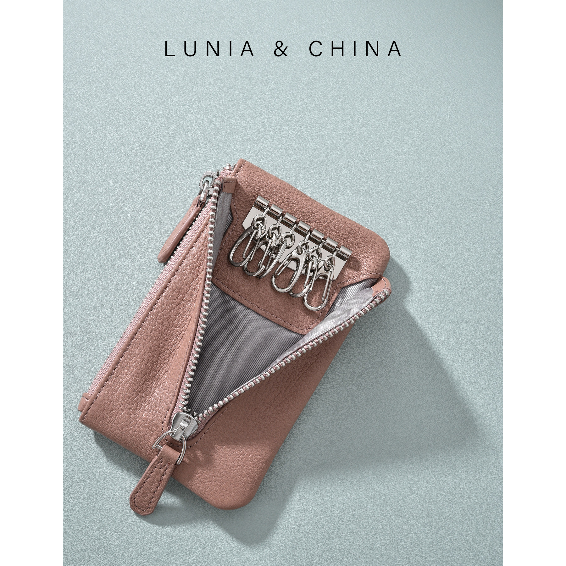 日韩原创自然摔纹头层牛皮女拉链零钱包真皮家用大容量钥匙包卡包