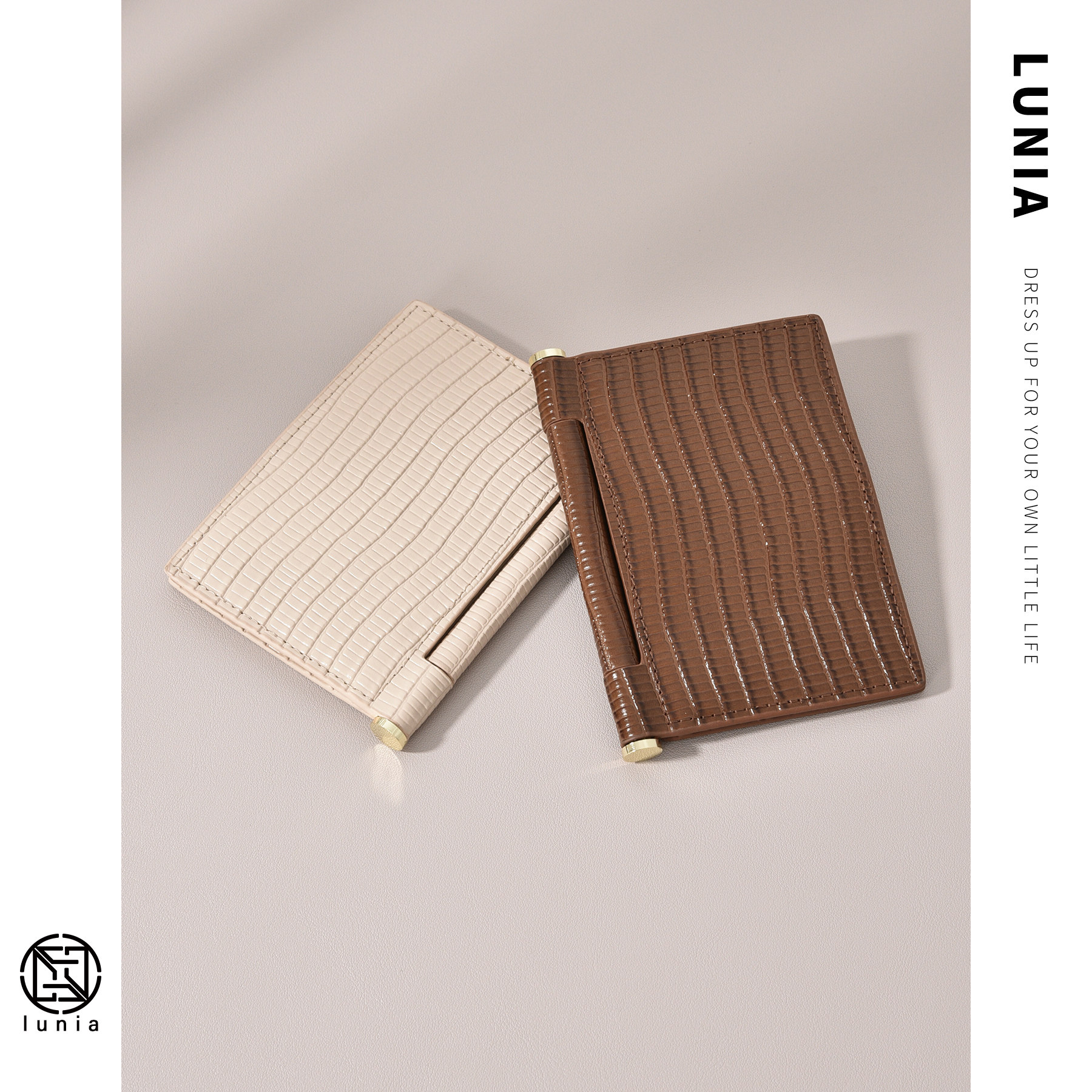 对折夹子卡包女士时尚简约竖款皮夹按扣小零钱包ins卡夹韩国风格