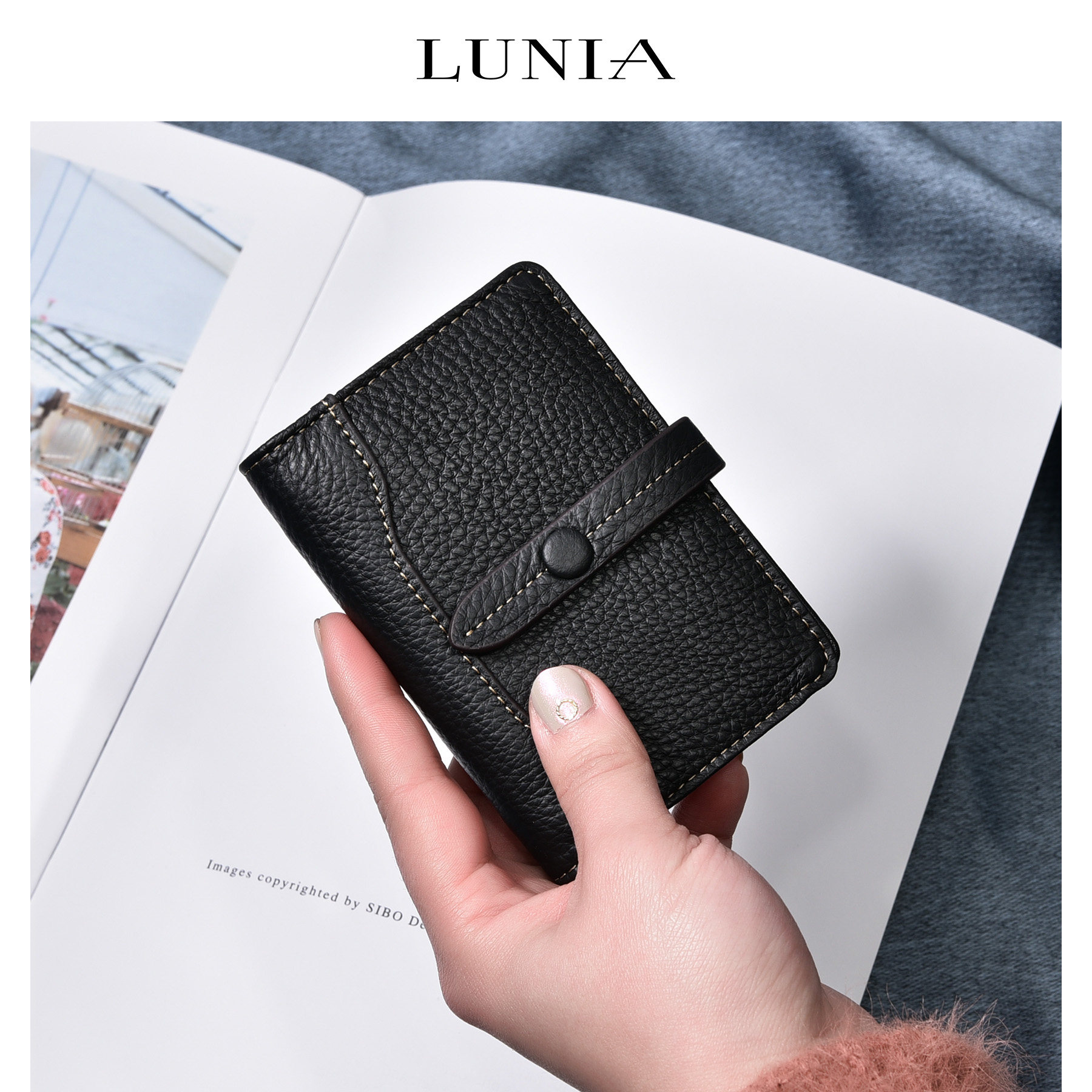 路尼亚卡包牛皮女日韩简约小巧名片夹透明卡袋真皮卡片包超薄卡套