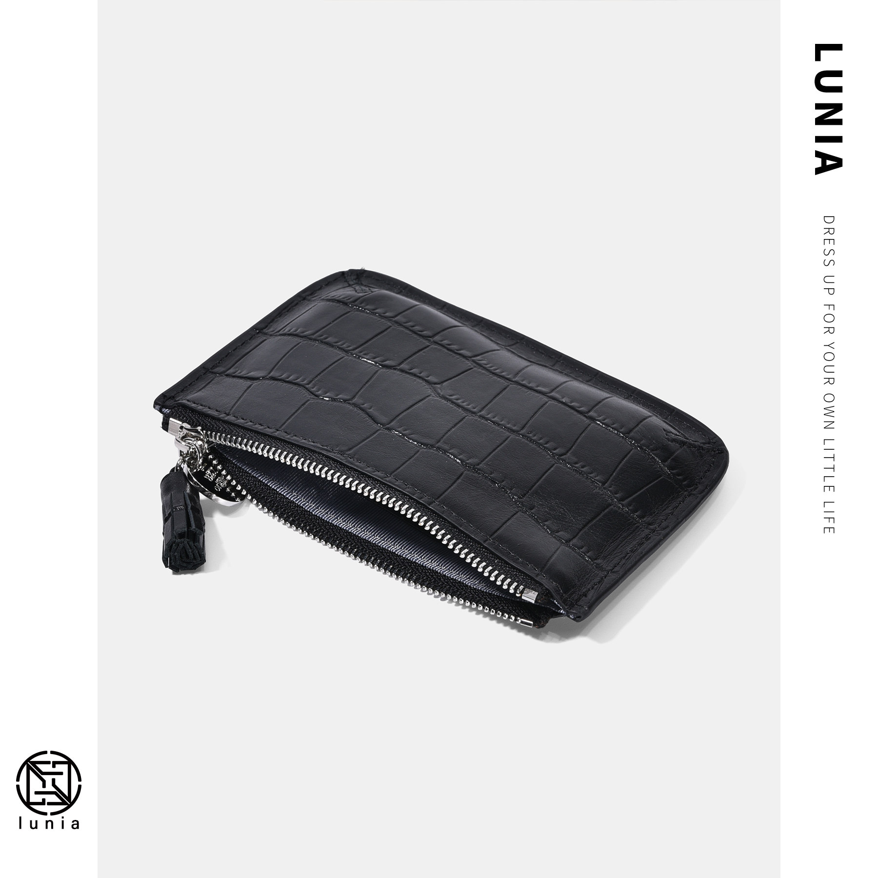 ins欧美真皮小钱包女2021新款鳄鱼纹牛皮网红零钱包流苏拉链卡包