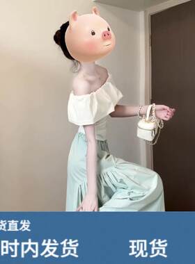法式白色一字肩洋装子女夏季2026新爆款小个子海边度假长裙套装