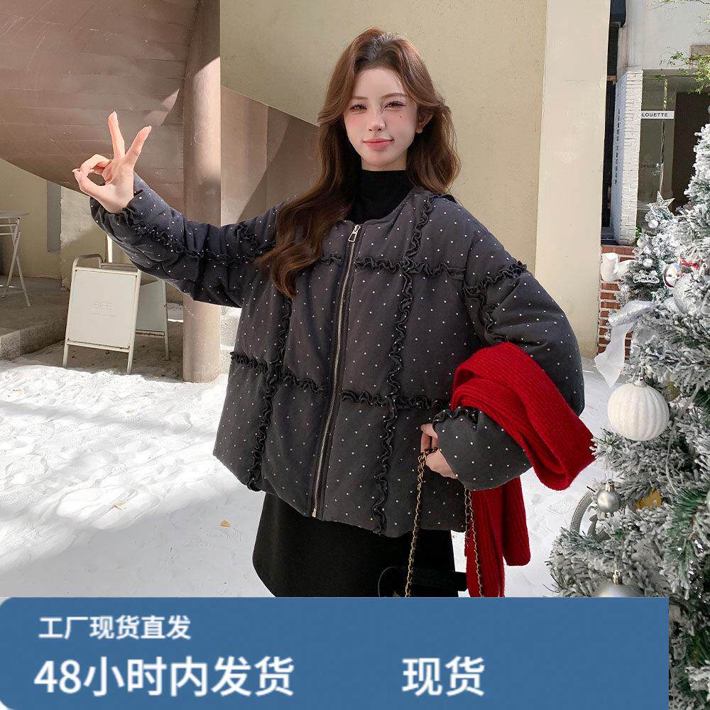 韩系chic灰色波点羽绒服女冬超火好看高级小众独特漂亮加厚短外套