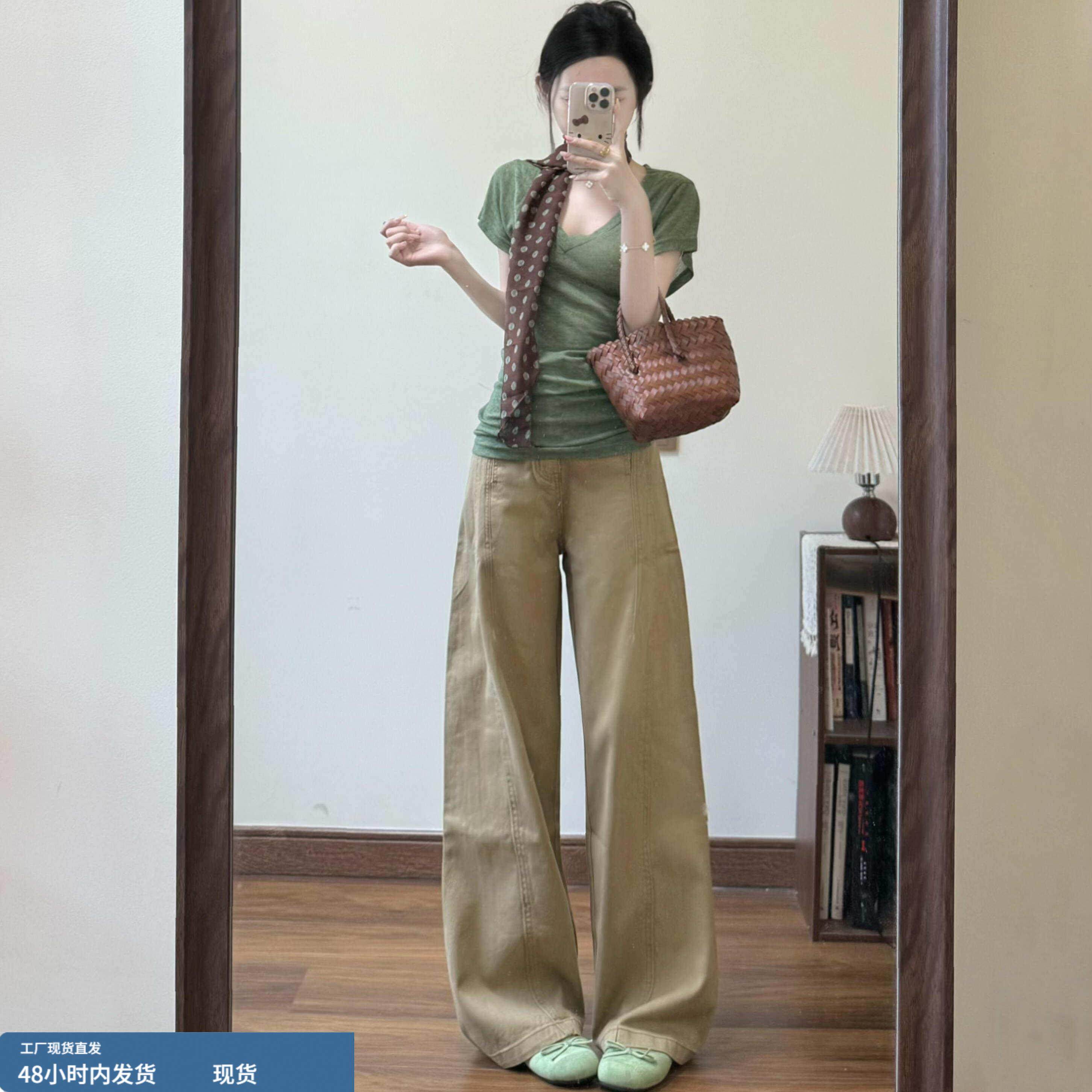 覆古设计感卡其色弯刀裤女宽松显瘦显高阔腿牛仔裤垂感拖地休闲裤,模玩/动漫/周边/娃圈三坑/桌游,Cosplay女装/cos女装,淘宝优惠券,粉丝福利购,淘宝优惠卷