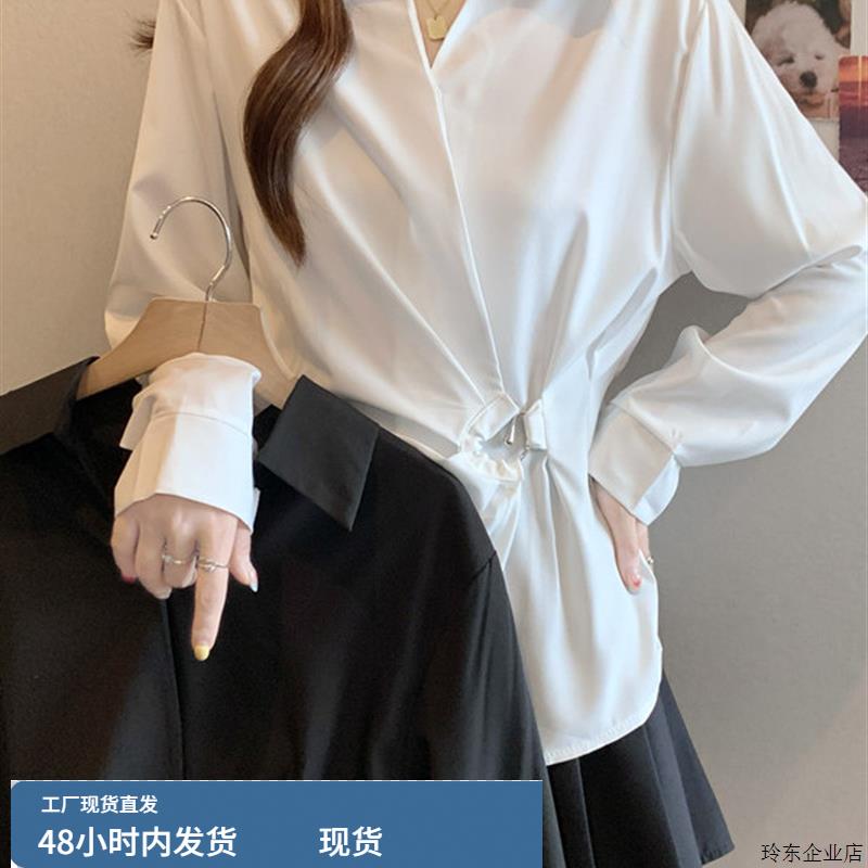 大码女装2025新款秋季韩系高级感chic别致上衣遮肚子掐腰法式衬衫