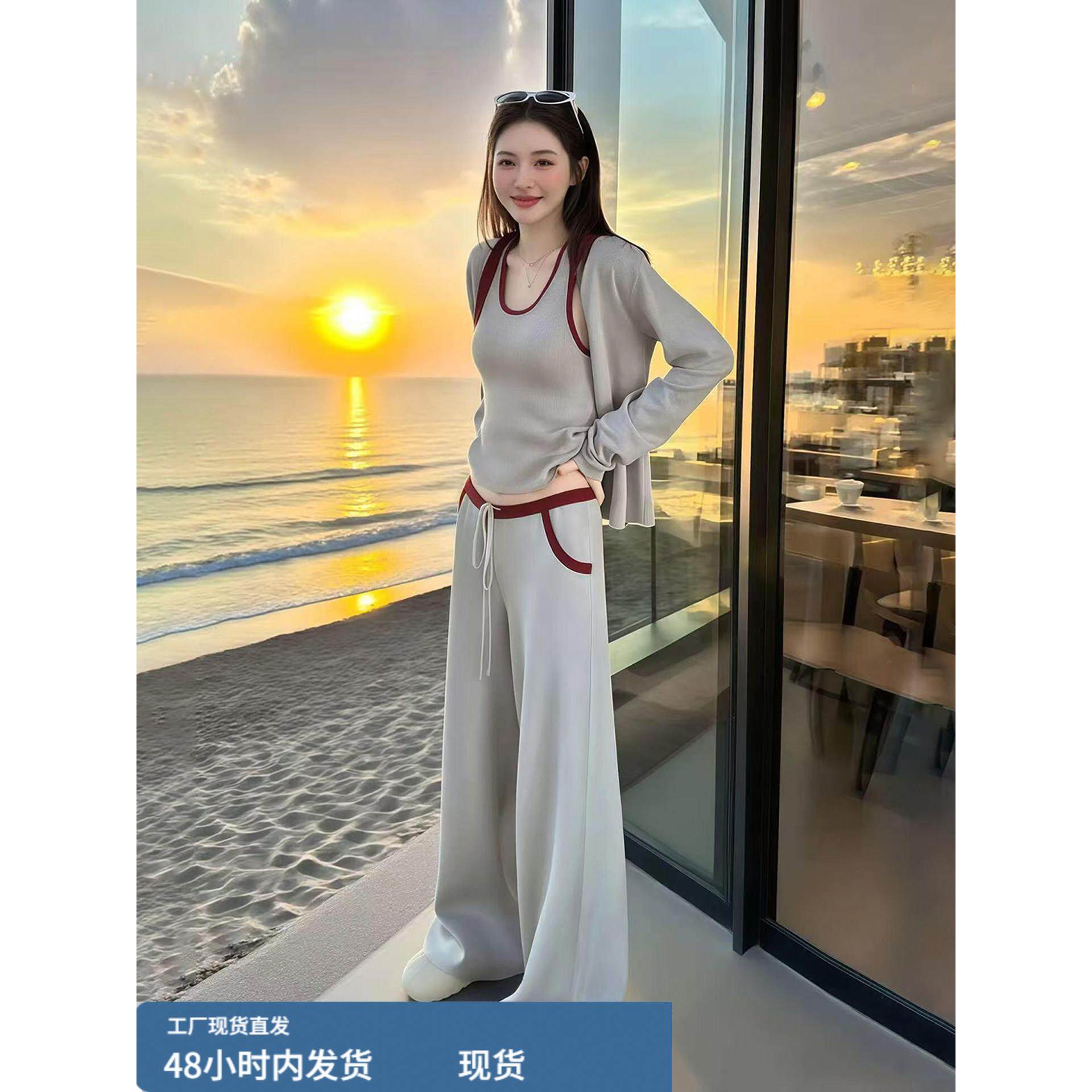 韩风chic一整套早秋减龄显瘦运动休闲针织外套吊带阔腿裤三件套女,孕妇装/孕产妇用品/营养,套装,淘宝优惠券,粉丝福利购,淘宝优惠卷