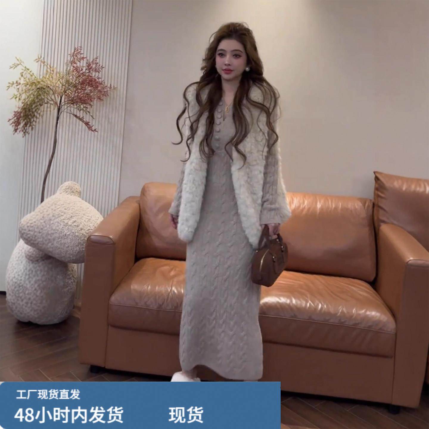 法式v领半开扣麻花针织内搭连衣裙女秋冬收腰气质打底包臀长裙子,运动/瑜伽/健身/球迷用品,瑜伽短裙,淘宝优惠券,粉丝福利购,淘宝优惠卷