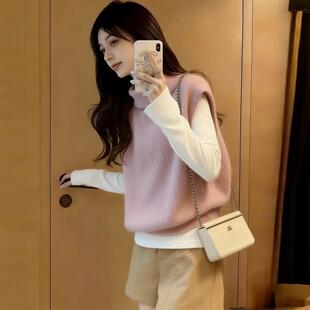 巨好看粉色无袖毛衣女款2026新款冬季可外穿内搭打底衫慵懒高级感