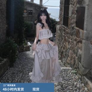 泰国三亚巴厘岛海岛海边度假旅游拍照背心上衣女荷叶边半身裙套装
