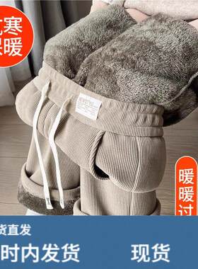 羊羔绒阔腿裤女秋冬季加绒加厚保暖棉裤灯芯绒直筒裤雪尼尔女裤子