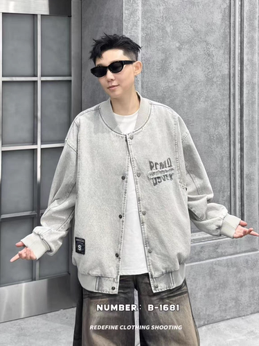 美式复古水洗牛仔棒球服夹克男2026秋季新款宽松刺绣百搭休闲外套