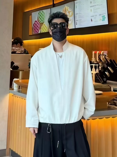 老钱风亚麻假两件衬衫秋季新款男士纯色设计感小众高级感长袖衬衣