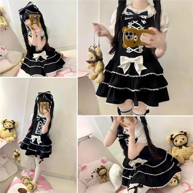 熊之原创lolita古早昭和蛋糕三层裙摆背带裙衬衫套装