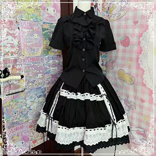 日系洛丽塔故早感少女COS日常白色百搭哥特风亚文化短袖花边衬衫