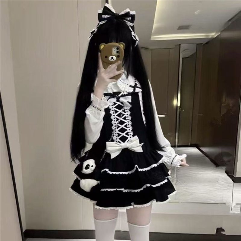 可爱少女萌衬衣lolita古早昭和蛋糕三层裙摆背带裙衬衫洛丽塔内搭