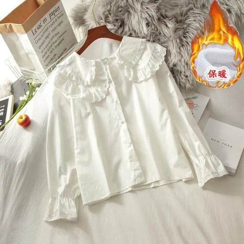 2025小清新蕾丝娃娃领衬衣新款lolita内搭打底白衬衫女很仙的上衣