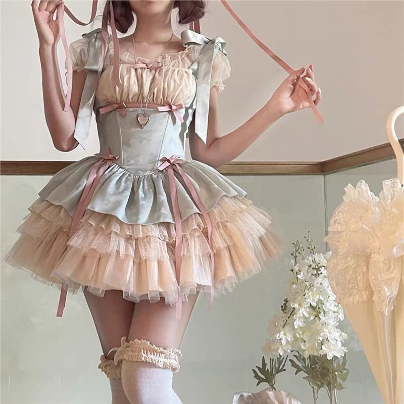 洛丽塔原创公主约会Lolita小缎带sp甜美可爱背带裙芭蕾洋装连衣裙