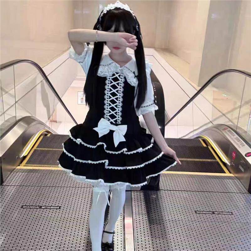 熊之原创古早昭和lolita蛋糕三层裙摆背带裙套装清新甜美公主风