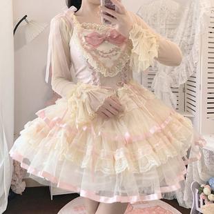 芭蕾风网纱轻薄洛丽塔衬衫 lolita蕾丝长袖 女夏吊带裙内搭灯笼袖