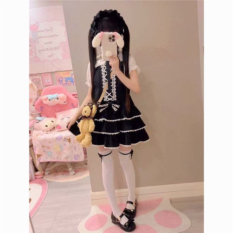 熊之原创lolita古早昭和蛋糕三层裙摆背带裙衬衫套装