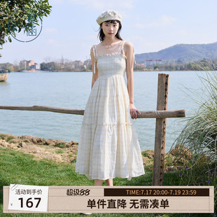 紫涵系带打揽吊带连衣裙女夏季新款法式甜美清新高腰显瘦a字长裙