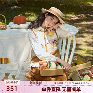 田园风手工刺绣叠穿马夹 新款 紫涵圆领无袖 橘色针织马甲背心女秋季