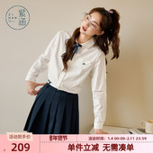 紫涵蕾丝边娃娃领长袖 甜美学院风内搭胸花衬衣潮 新款 衬衫 女春秋季