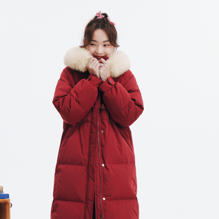 毛领连帽羽绒服外套女2024年冬季 紫涵过膝长款 新 好物体验专享