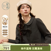 新款 紫涵灰格羊毛翻领蝴蝶结短外套a字百褶裙两件套装 女2025冬季