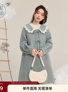 紫涵中长款娃娃领羊毛呢大衣女冬季新款设计感甜美简约休闲外套