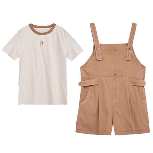 紫涵T恤背带短裤套装女夏季新款小个子休闲短袖上衣连体裤两件套