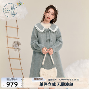 紫涵中長款 設(shè)計(jì)感甜美百搭純色休閑外套 新款 娃娃領(lǐng)毛呢大衣女冬季
