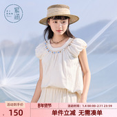 紫涵亚麻圆领小飞袖 文艺波嬉风宽松显瘦米色小衫 T恤女士夏季 新款