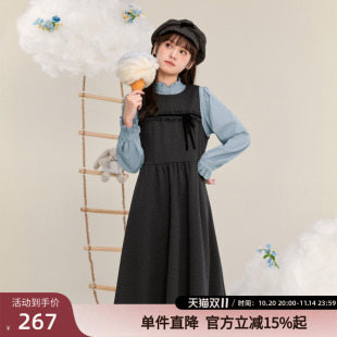 蝴蝶结甜美学院风叠穿中长款 新款 a字裙 背心连衣裙女冬季 紫涵无袖