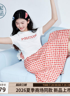 紫涵灰色蝴蝶结蕾丝正肩短袖T恤女2026夏季新款短款修身显瘦上衣