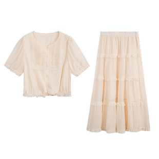 紫涵衬衫半身裙一整套装裙女夏季新款森系甜美风蕾丝莱赛尔两件套