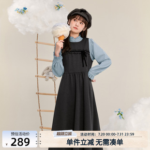 a字裙 紫涵无袖 背心连衣裙女冬季 新款 蝴蝶结甜美学院风叠穿中长款