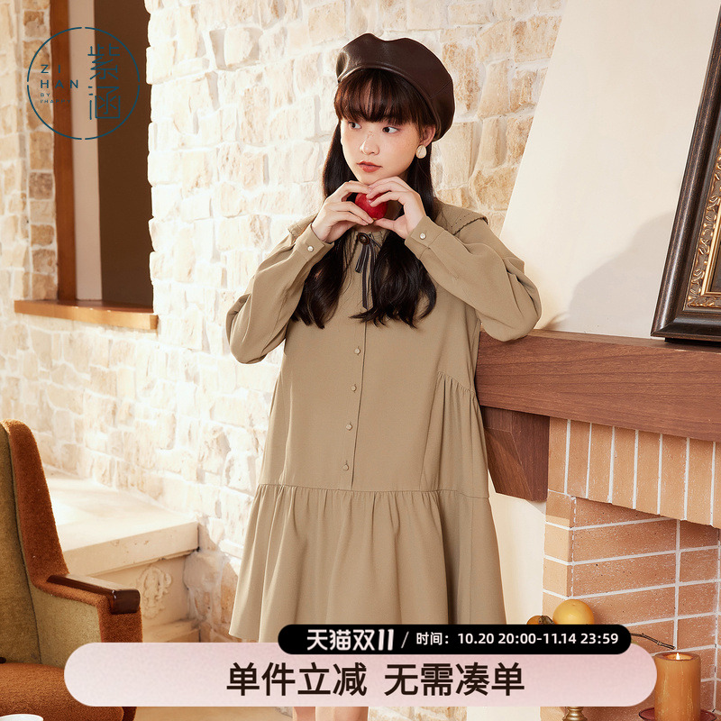 文艺百搭复古紫涵连衣裙