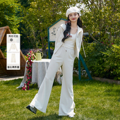 新款 女秋季 休闲运动风通勤上下两件套 套装 紫涵连帽收腰外套喇叭裤