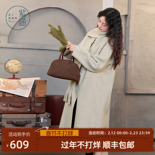 紫涵长款圆领绵羊毛双面呢大衣女冬季新款气质宽松保暖过膝外套