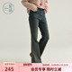 女春秋季 新款 修身 紫涵深蓝做旧水洗牛仔喇叭裤 显瘦高腰休闲长裤 子