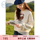 紫涵圆领印花无帽卫衣女春秋季 新款 宽松显瘦慵懒风小个子百搭上衣