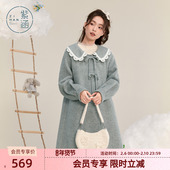 新款 紫涵中长款 娃娃领羊毛呢大衣女冬季 设计感甜美简约休闲外套