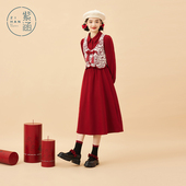 新款 紫涵新中式 女秋季 连衣裙两件套装 a字裙 盘扣马甲背心收腰衬衫