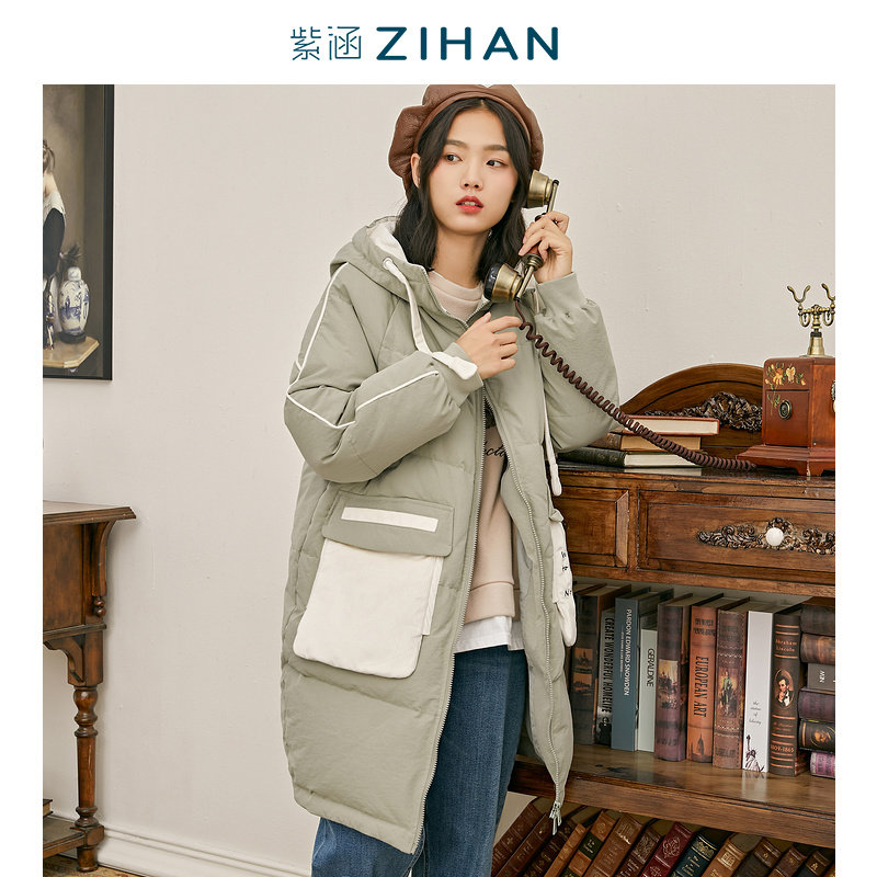 Nancyの家装笔记 紫涵冬季羽绒服女中长款过膝刺绣棉袄加厚棉服潮