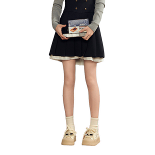 紫涵高腰百褶背带裙女秋季新款学院风休闲高腰显瘦短款a字半身裙