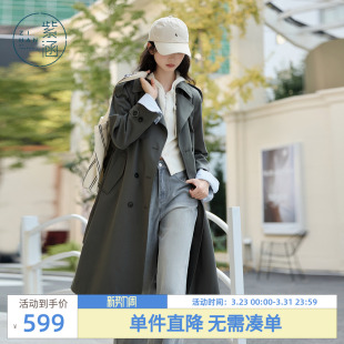 高级感气质双排扣休闲外套潮 新款 紫涵长款 翻驳领灰色风衣女春秋季