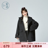 紫涵学院风绵羊毛双面呢大衣2024冬中长款 小个子高级感连帽呢外套